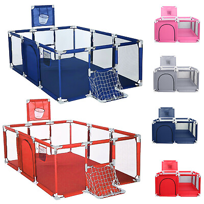 #ad Foldable Baby Playpen Toddler Kids Safety Play Yard Fence Portable w Ball Hoop $28.95