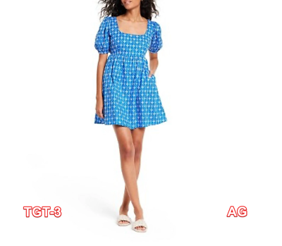 #ad Target Dresses Rhode X Target Blue Puff Sleeve Short Eyelet Mini Dress Size LXL $24.50