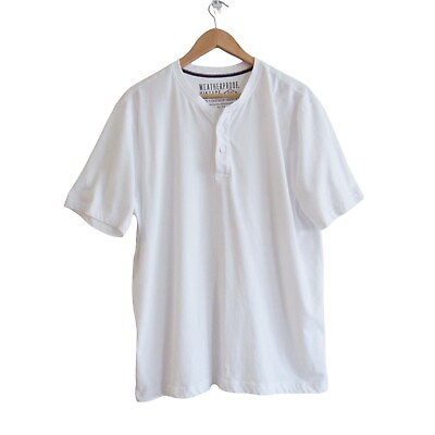 #ad Weatherproof Vintage Mens Vintage Henley Tee XL White Short Sleeves Cotton Blend $14.40