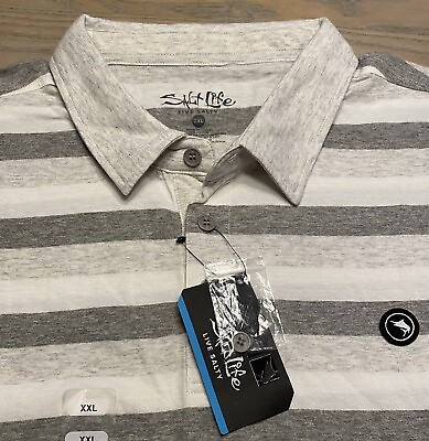 #ad NEW Salt Life Gray Striped Polo Shirt Mens XXL Short Sleeve 100% Cotton $40 $22.95