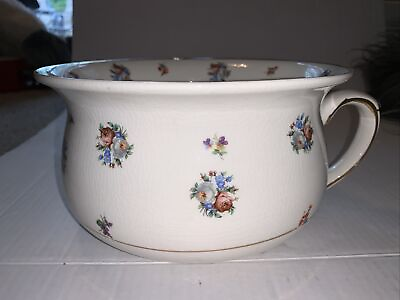 #ad PORCELAIN White FLORAL Chamber Pot MADE IN ENGLAND 5 1 4quot; H X 9quot; ROUND $29.00