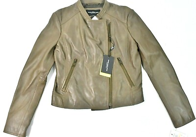 #ad Marc New York Women Leather Jacket New S Brown Taupe Genuine Leather Moto Bike $78.75