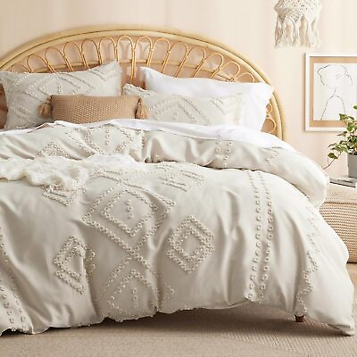 #ad Bedsure Boho Comforter Set King  Beige Tufted Bedding Comforter Set 3 Pieces F $134.88