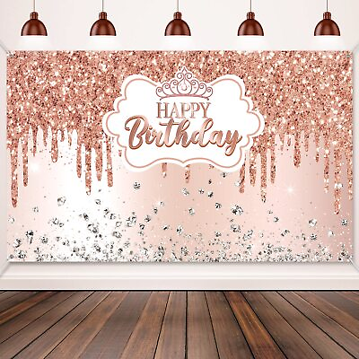 #ad Rose Gold Happy Birthday Backdrop for Girls Women Rose Gold Happy Birthday Ba... $13.79