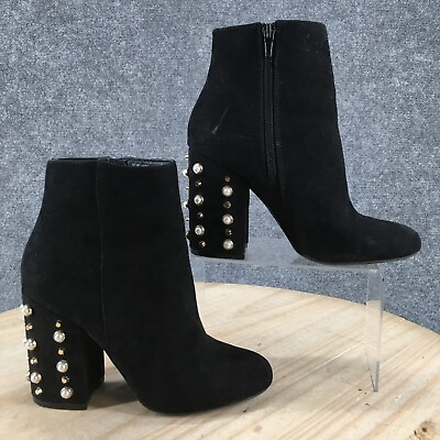 #ad Steve Madden Boots Womens 7 M Noel Studded Side Zip Ankle Bootie Black Fabric $36.99