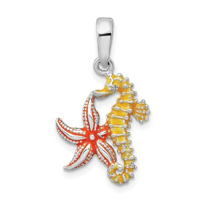 #ad Gift for Mothers Sterling Silver Polished Enameled Starfish and Seahorse Pendant $84.00