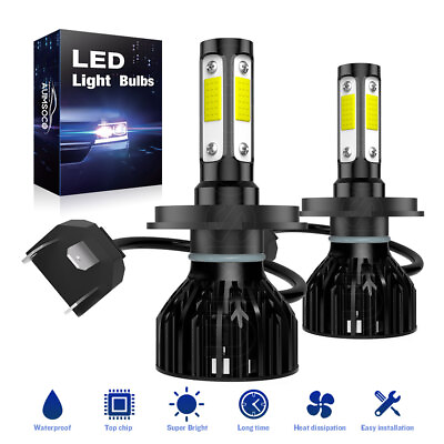 #ad 4 SIDE H4 9003 LED Headlight Bulbs Conversion Kit High Low Beam 6000K White 2Pcs $29.99