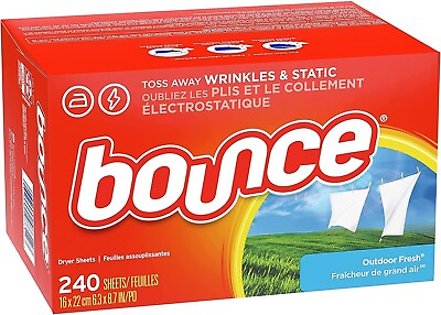 Bounce Dryer Sheets Laundry Fabric Softener Outdoor Fresh 240 Ct Reduce Wrinkle $8.66