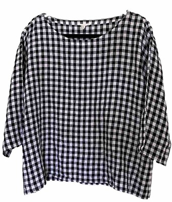 #ad Eileen Fisher NWOT Organic Linen Gingham plaid Oversize shirt top Daniela Gregis C $68.00