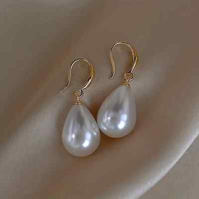 #ad Gold Plated Water Droplet Faux Pearl Stylish Earrings Fashion Girls Party Women $12.98