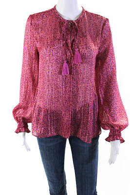 #ad Derek Lam 10 Crosby Womens Metallic Floral Print Long Sleeve Blouse Pink Size 2 $60.99