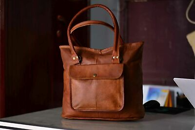 #ad Handmade Vintage Brown Genuine Leather Shoulder Tote Handbag Satchel Bag Purse $64.83