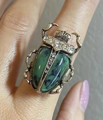 #ad Beetle bug Adjustable Size Ring Scarab bug Skull Beetle Ring Green Beetle Ring $21.99
