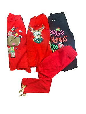 #ad 4 PIECE CHRISTMAS OUTFIT 3 Long Sleeve 1 Pants For Girls Size 4 RAINDEER $15.00