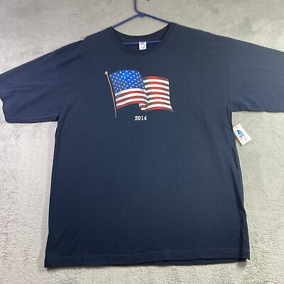 #ad 2014 American Flag Shirt Adult XL Blue Graphic Tee Cotton Casual NOS w Tag $9.09