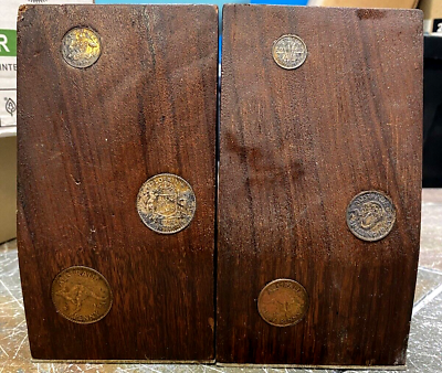 #ad Vintage Pair of Handmade Australian Bookends with Inlaid 1940#x27;s Coins 7quot; High $89.99