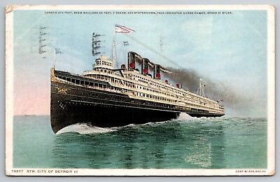#ad Ships Steamer City Of Detroit III Detroit Pub Co Vintage Postcard Posted 1913 $6.50