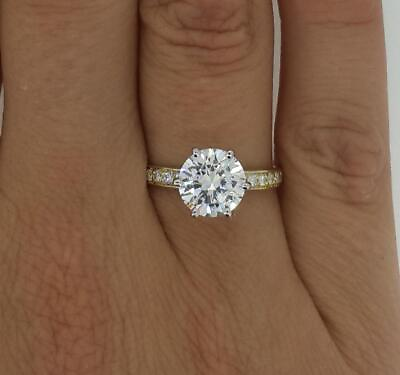 #ad 2.75 Ct Pave 6 Prong Round Cut Diamond Engagement Ring VS1 D Yellow Gold 18k $6886.00