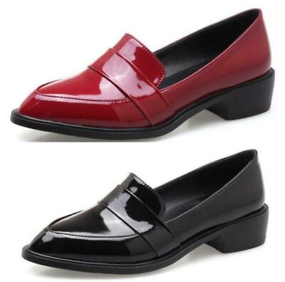 #ad Womens Punk Low Heel Patent Pointy Toe Slip On Loafer Casual Formal Pumps Shoes $70.63