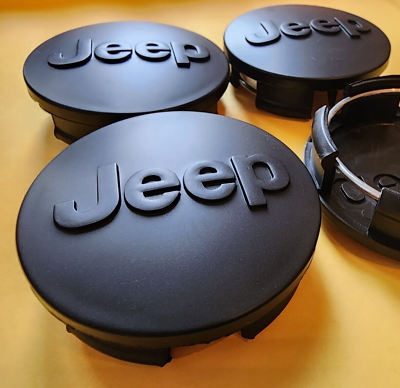 #ad #ad Jeep Set of 4 Matt Black 2.5quot; Wheel Center Caps Grand Cherokee Wrangler Compass $26.80