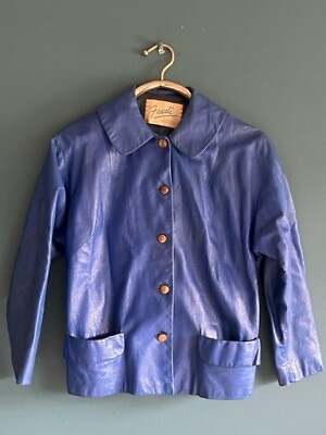 #ad Vintage Blue Leather Fredi. A Samuel Robert Origional Retro Jacket $50.00