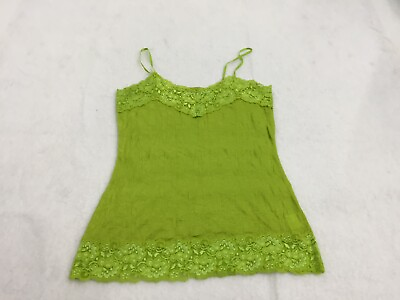#ad Vanity Cami Tank Top Womens L Large Green Floral Lace V Neck Spaghetti Strap $12.99