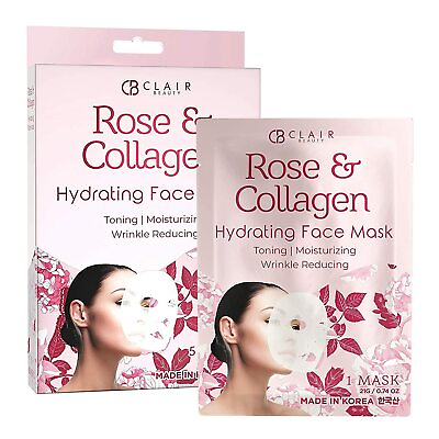 #ad CLAIR BEAUTY Rose amp; Collagen Hydrating Facial Sheet Mask No Wrinkles 5 Pack $13.45