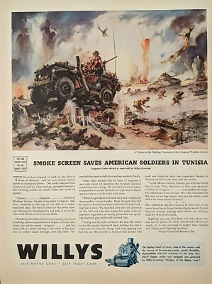 #ad 1944 WW2 Buy War Bonds Allied Forces Willy#x27;s Jeep Print Ad Smoke Tunisia $8.99