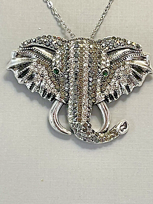 #ad Elephant Stones Pin Pendant Necklace 30” Rolo Stainless Animal Gift New 20% OFF $24.99