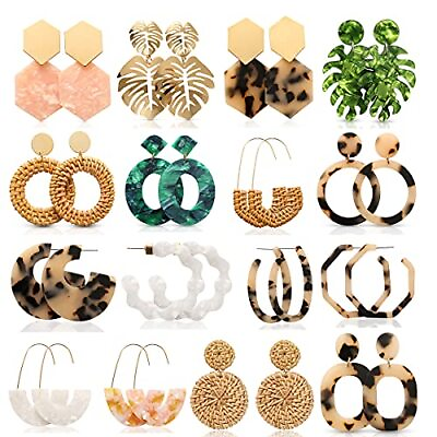 #ad 16 Pairs Trendy Acrylic Earrings Rattan A 16 Pairs Acrylic Rattan Earrings $26.52