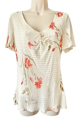 #ad Marks and Spencer Floral Blouse Size 16 Cream Orange Chiffon Flower Retro Top GBP 13.95