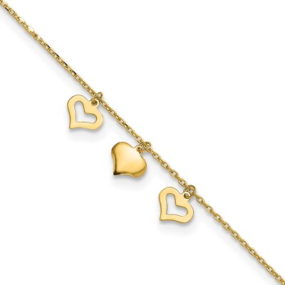 #ad 14k Yellow Gold 3 Hearts 10inch Plus 1 inch Extension Anklet for Women 1.11g $216.00
