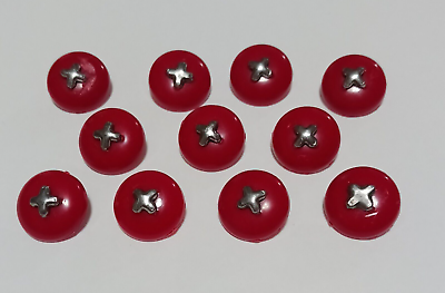 #ad Great Lot of 11 Vintage Red Plastic with Silver Metal Cross Shanked Buttons $9.99