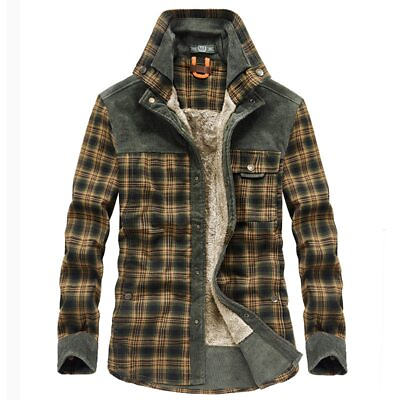 #ad Men#x27;s Winter Plaid Jackets Thick Cotton Long sleeved Coats Clothing Jacket Men $92.67