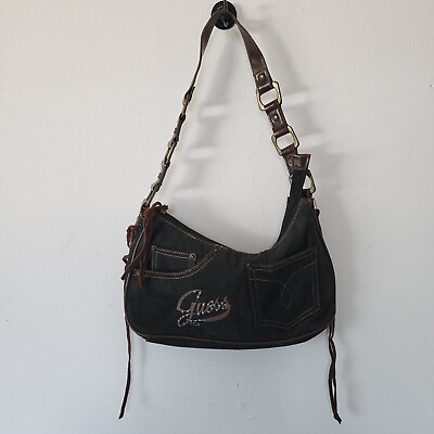 #ad Vintage Guess Denim Handbag Purse Y2K Underarm Shoulder Bag Fringe $79.99