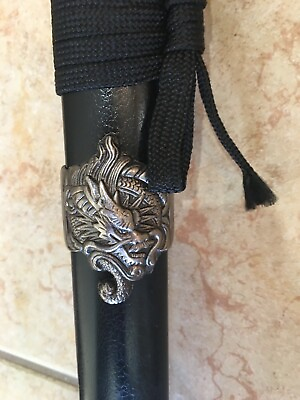 #ad VTG Quality Black Scabbard Silver Etched Pommel Dragon Habaki Loongsword 40” $160.00