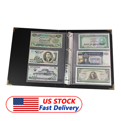 #ad Pocket Currency Page Money Banknote Album Book Collection Storage Sheets Album $18.95