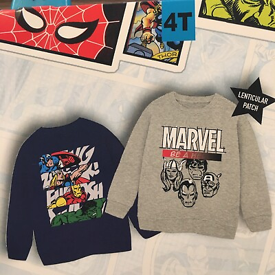 #ad Marvel 2 Pack Size 4T Kids Sweatshirt With Lenticular Patch On Grey Sweatshirt $11.69