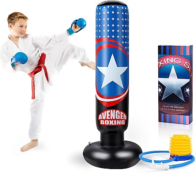 #ad 63quot; Kids Punching Bag Inflatable Boxing Bag Stand w Air Pump Karate Taekwondo $29.95
