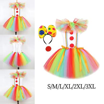 #ad Child Girl Clown Costume Mesh Tutu Dress Outfits with Hair Hoop for Holiday $31.21