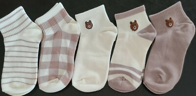 #ad Five 5 Pair Embroidered Bear Plaid Solid amp; Striped Knit Ankle Socks $16.00