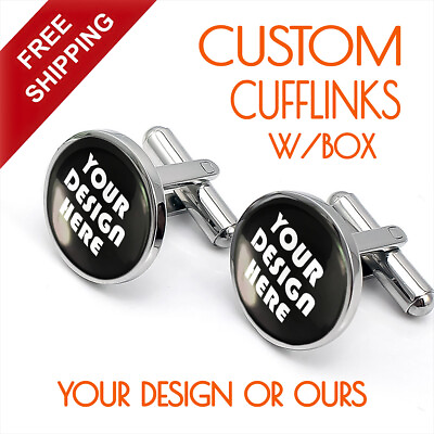 #ad Custom Cufflinks Personalized Image Design Handmade Silver Cufflink Set w Box $49.99