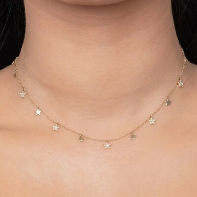 #ad Studded Natural Diamond amp; Solid Gold Star Shake Drop Choker Necklace 14k Gold $1376.70