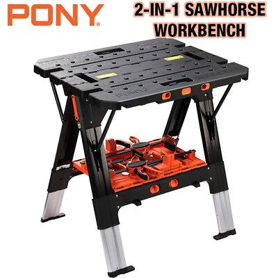 #ad Pony Portable 2 in 1 Folding Sawhorse Work Table Workbench 1000lbs Load Capacity $169.99