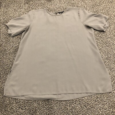#ad Eileen Fisher Top Womens Small Gray Shirt 100% Silk Short Sleeve Ladies READ $38.88