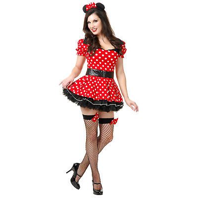 #ad Women#x27;s Miss Mouse Polka Dot Pin Up Halloween Costume Dress Headpiece Belt L XL $13.56