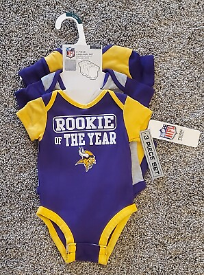 #ad NEW NWT Minnesota Vikings Football Baby Official NFL 3Piece Creeper Bodysuit Set $17.99
