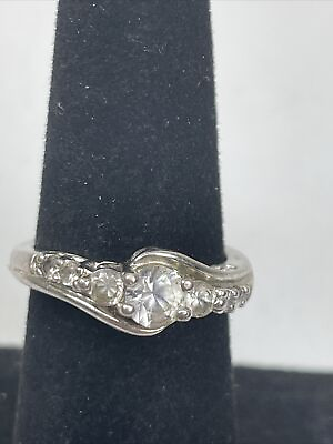 #ad Vintage Lovely Estate Novelty Zirconium Silver Tone Ring Size 6.75 Signed $15.00
