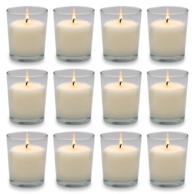 #ad 12 Pack White Unscented Clear Glass Filled Votive Candles 12 Hour Burn Time ... $27.05