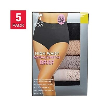 #ad NWT Black Bow Women#x27;s 5 Pack High Waist Modal Lace Panties Size S $60 8HL050 $29.74